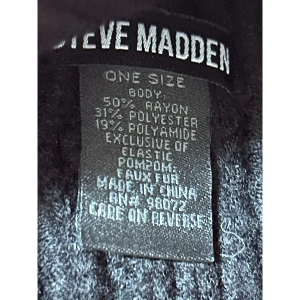 Steve Madden black knit beanie hat ski snow winter